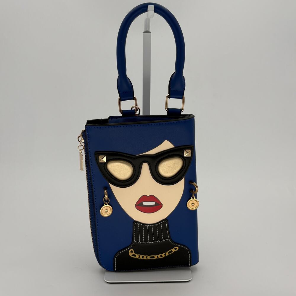 Chic Girl 3D Applique Phone Crossbody Shoulder Bag Cobalt Blue PU Leather